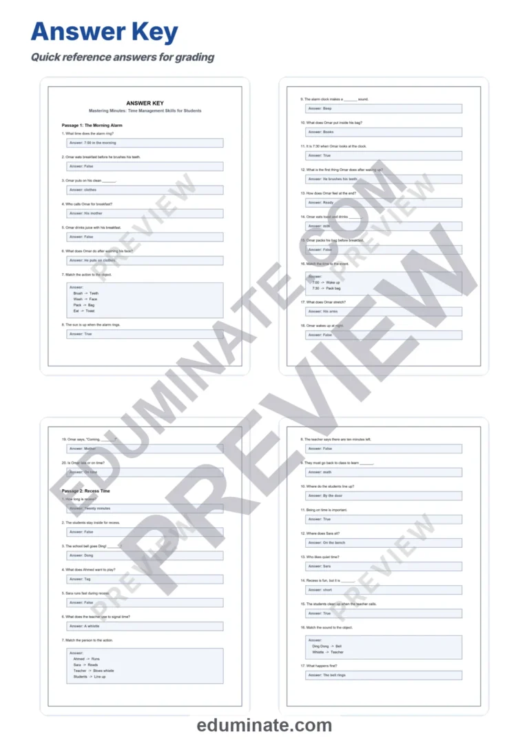 Time Management Worksheets: Reading Passages with Answer Keys, Grades 2-6 sample page 5