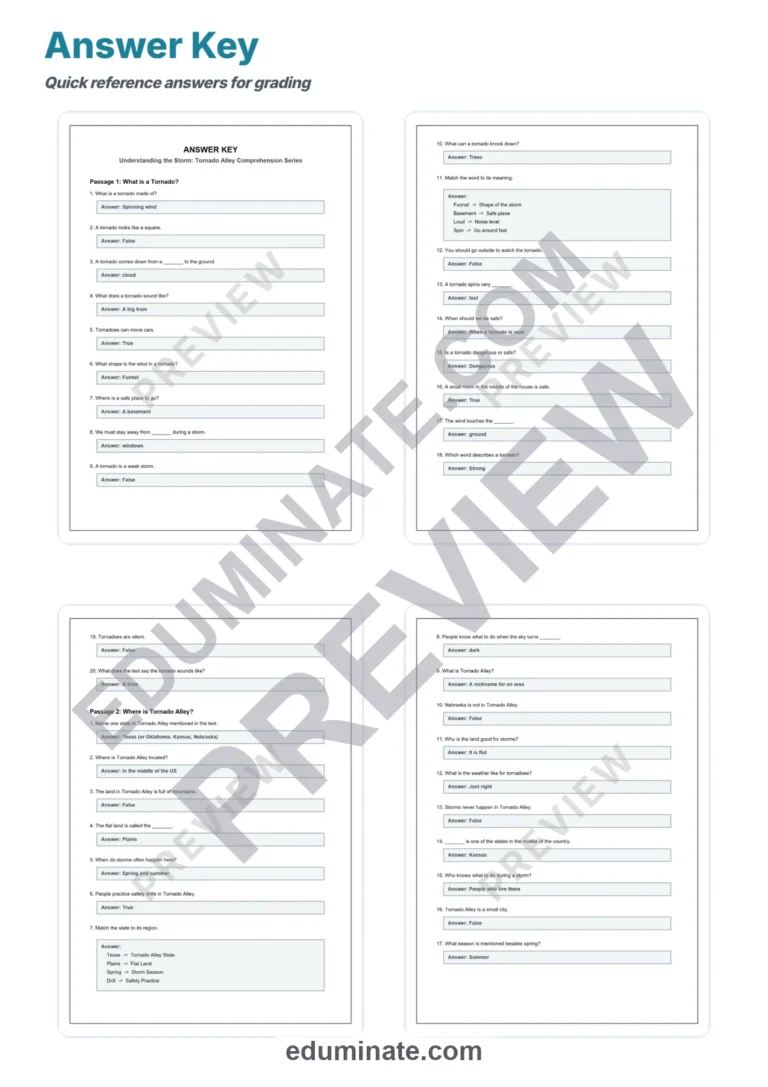 Tornado Worksheets: Reading Comprehension Passages with Answer Keys, Grades 3-8 sample page 5