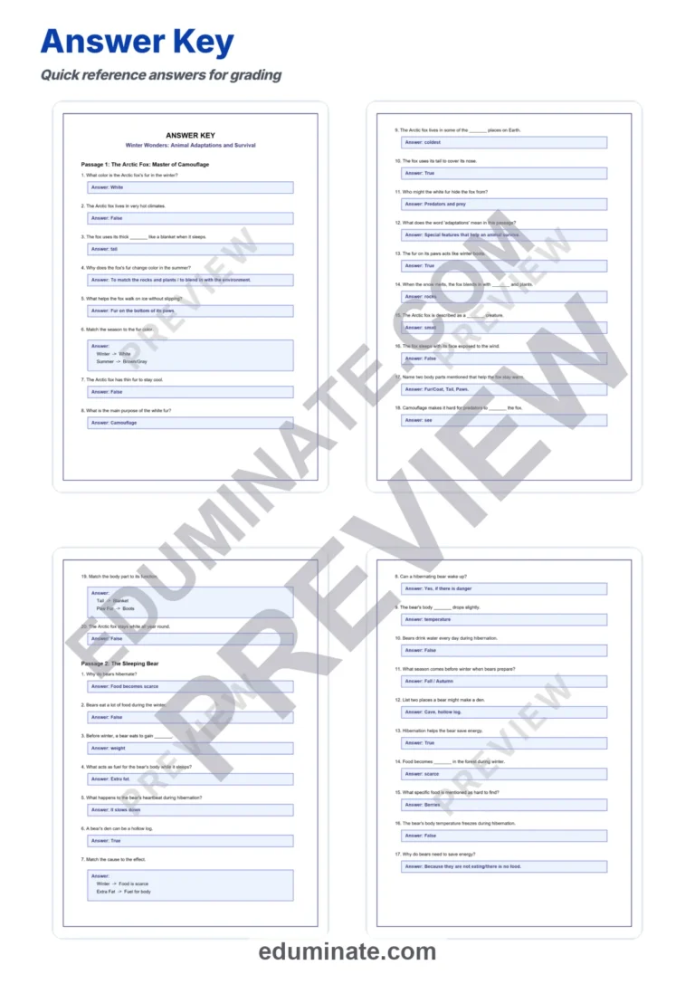 Winter Comprehension Worksheets: Reading Passages with Answer Keys, Grades 3-5 sample page 5
