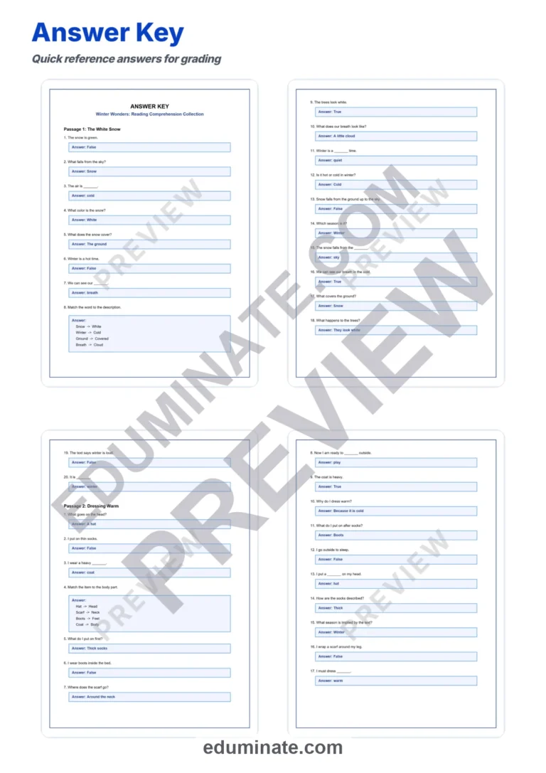 Winter Reading Comprehension Passages Worksheets 1st 2nd 3rd 4th 5th Grade sample page 5
