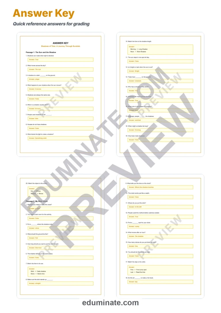 Sundials and Time Reading Comprehension Passages Worksheets 2nd to 6th Grade sample page 5