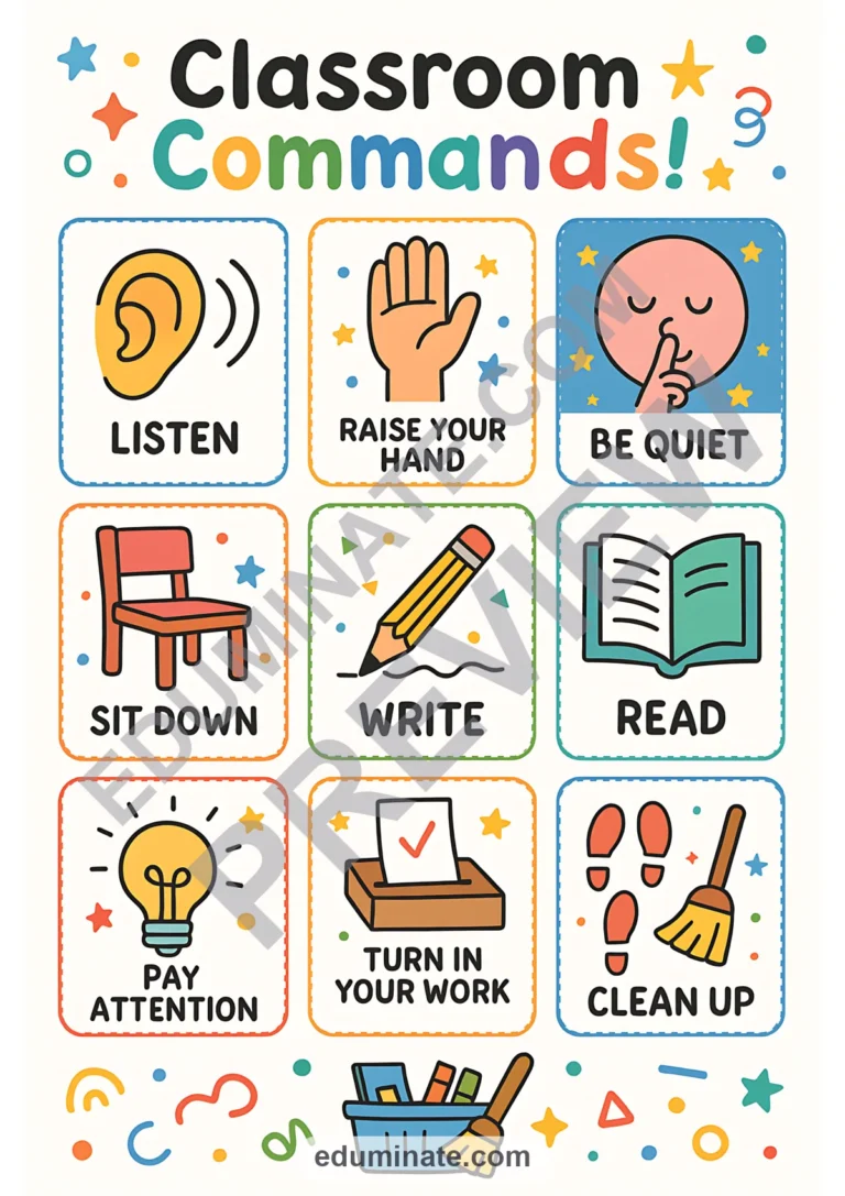 Classroom Commands Flashcards | Printable Classroom Command Cards | 36 Pages sample page 5