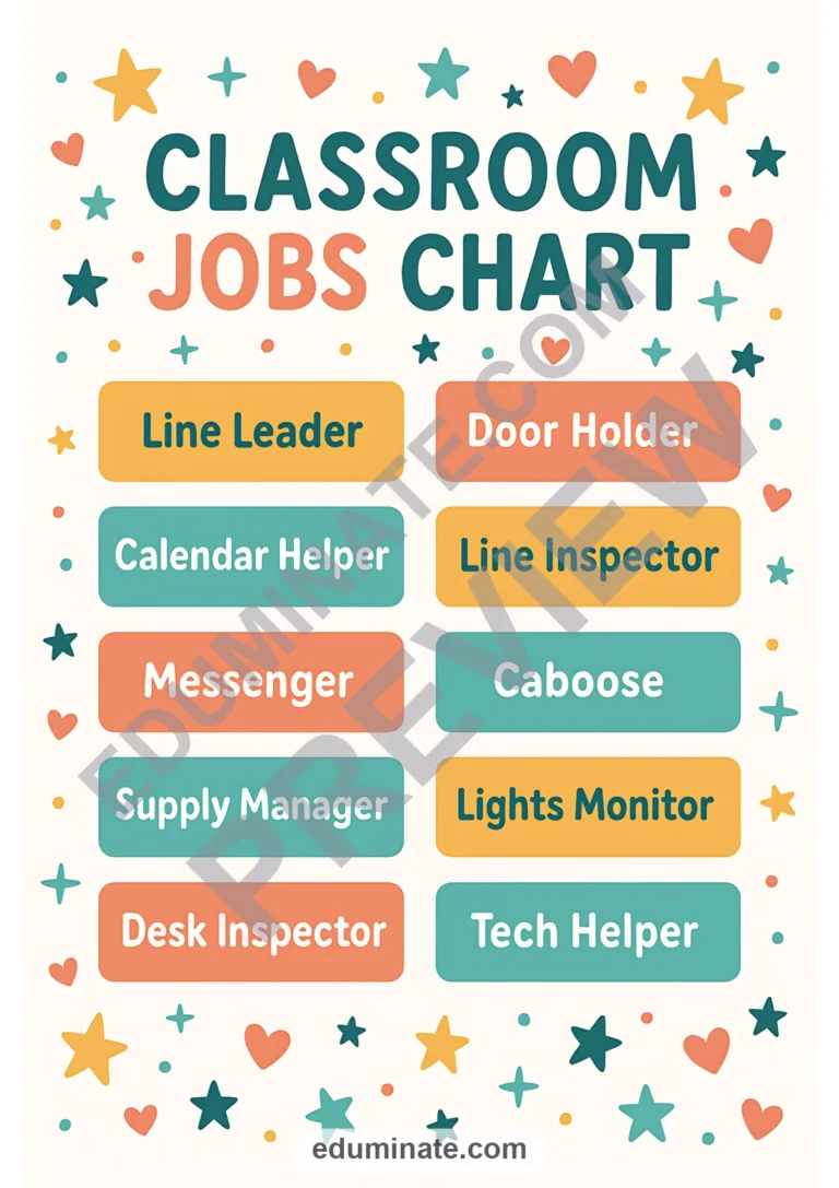 Jobs Chart for Classroom | Classroom Jobs Chart Printable | 34 Chart Pages sample page 5