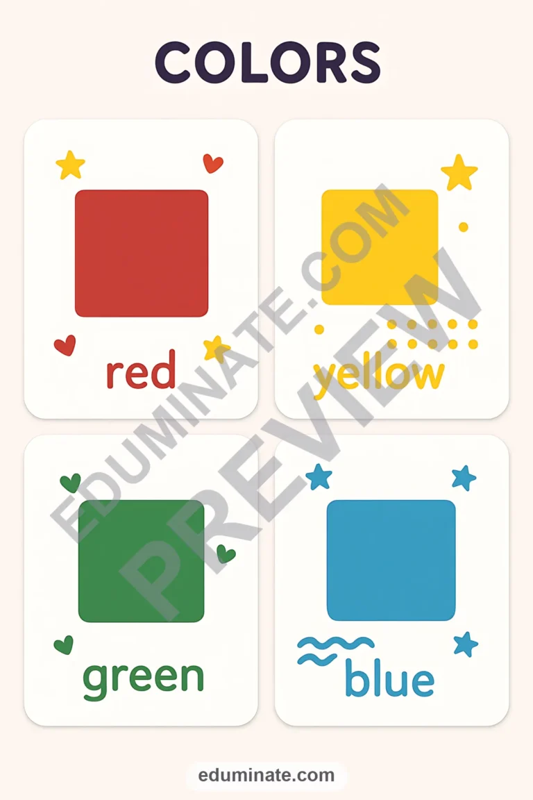 Printable Colors Flashcards | Color Word Cards for Preschool | 67 Card Pages sample page 5