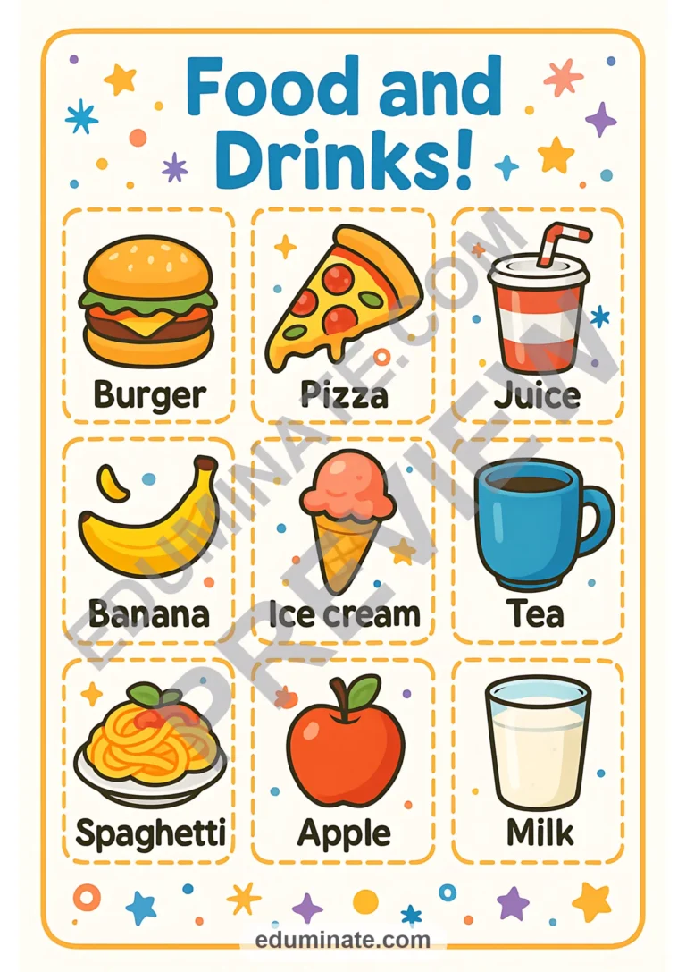 Food and Drinks Flashcards | Printable Food Vocabulary Cards | 77 Card Pages sample page 5