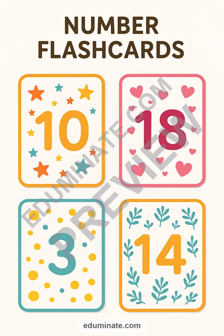 Number Flashcards 1-20 Printable PDF | Kindergarten Number Cards | 48 Card Pages sample page 5