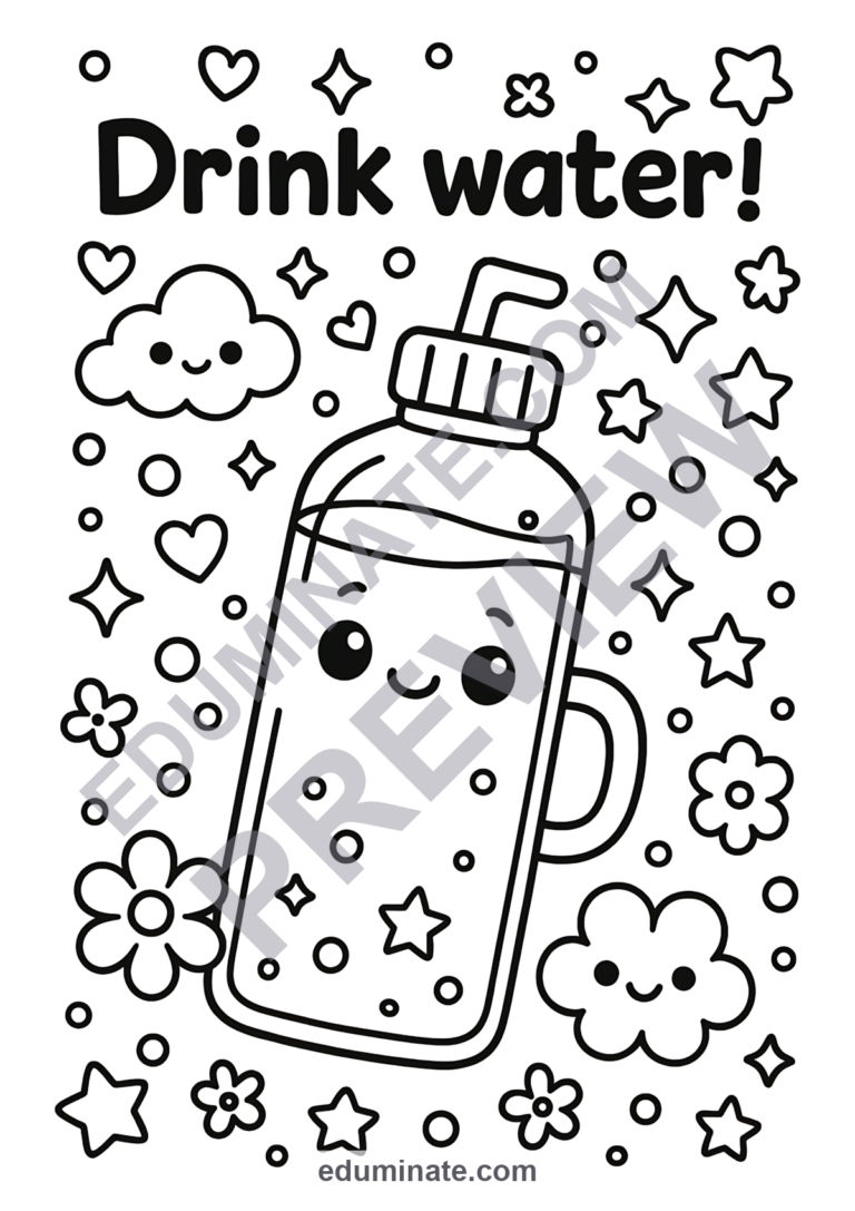 Drinking Water Reminder Coloring Pages Stay Hydrated Coloring Sheets 50 Pages sample page 5