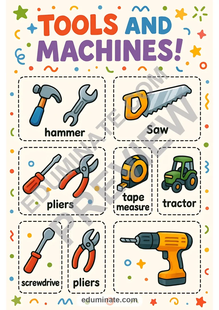 Tools Flashcards | Printable Tools and Machines Picture Cards | 52 Card Pages sample page 5