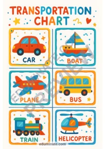 Transportation Chart | Printable Vehicles Chart for Preschool | 52 Chart Pages page 5