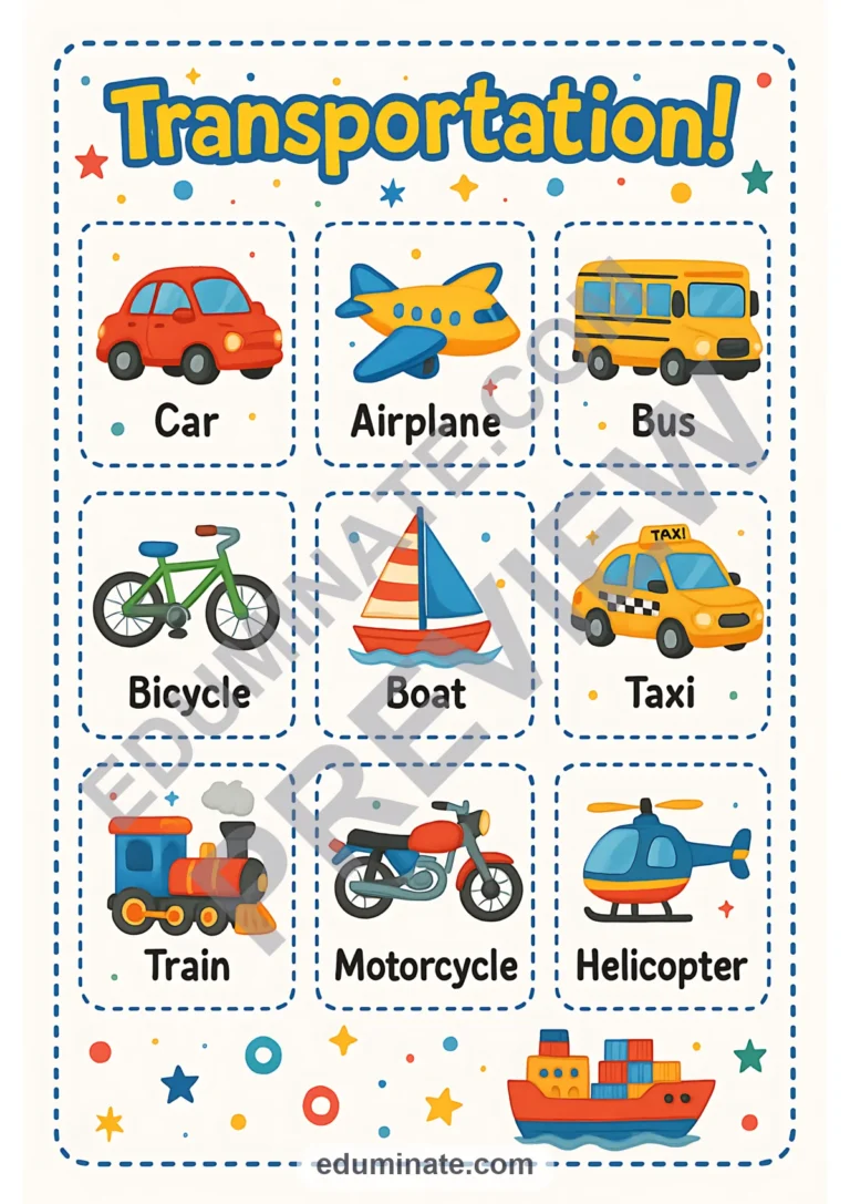Transportation Flashcards | Printable Vehicle Picture Cards | 72 Card Pages sample page 5