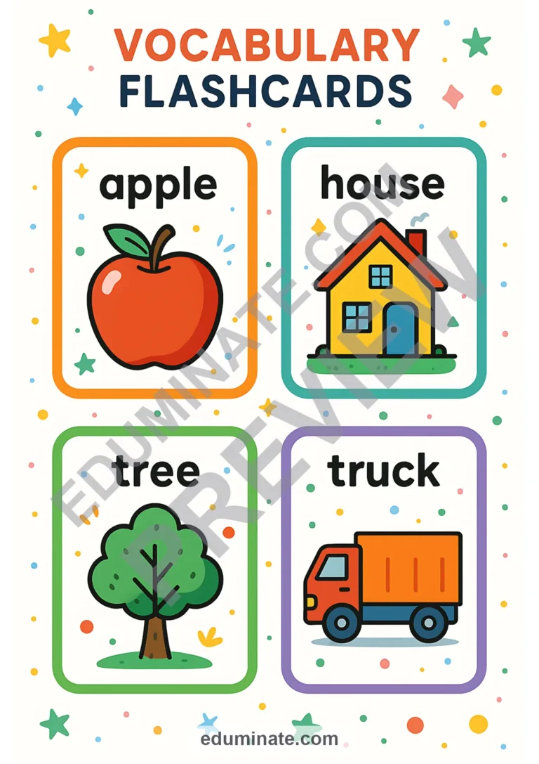 English Vocabulary Flashcards | Picture Word Cards for Pre-K | 26 Card Pages sample page 5