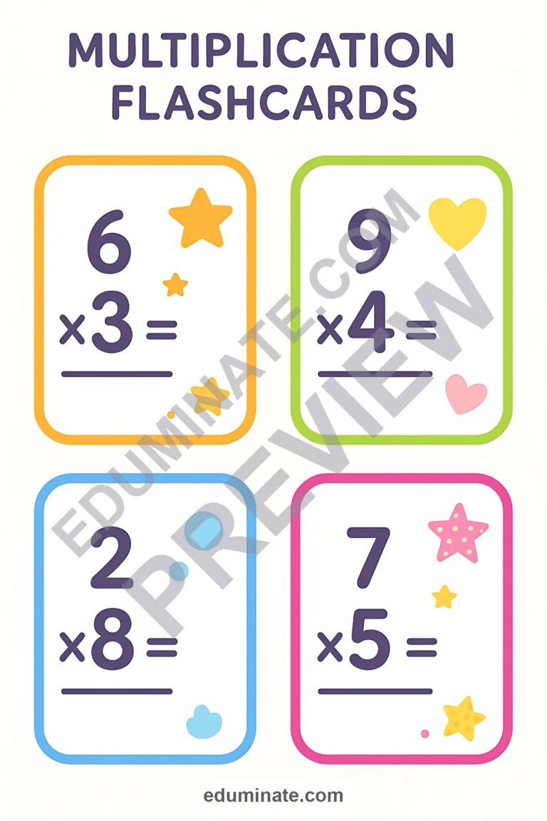 Multiplication Fact Flashcards | Printable Times Tables Cards | 58 Card Pages sample page 5