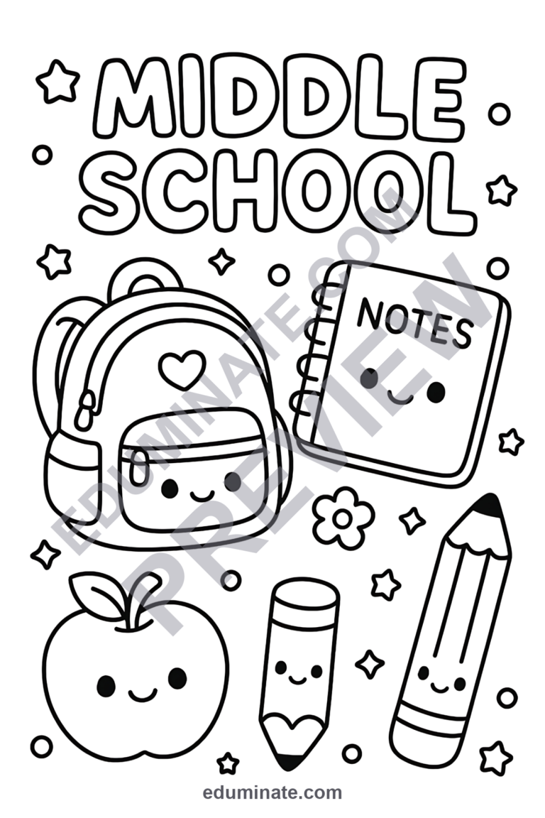 Middle School Coloring Pages 59 Back to School Tween Art Activity Worksheets sample page 5