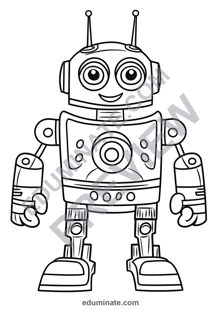 Robot Coloring Pages 70 Cute Futuristic Android STEM Art Activity Worksheets sample page 5