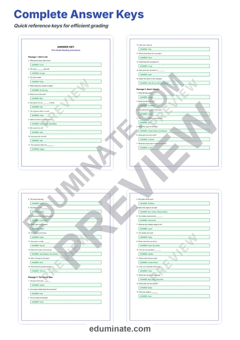 Reading Comprehension Packet – Reading Passages, Questions and Answer Key sample page 5