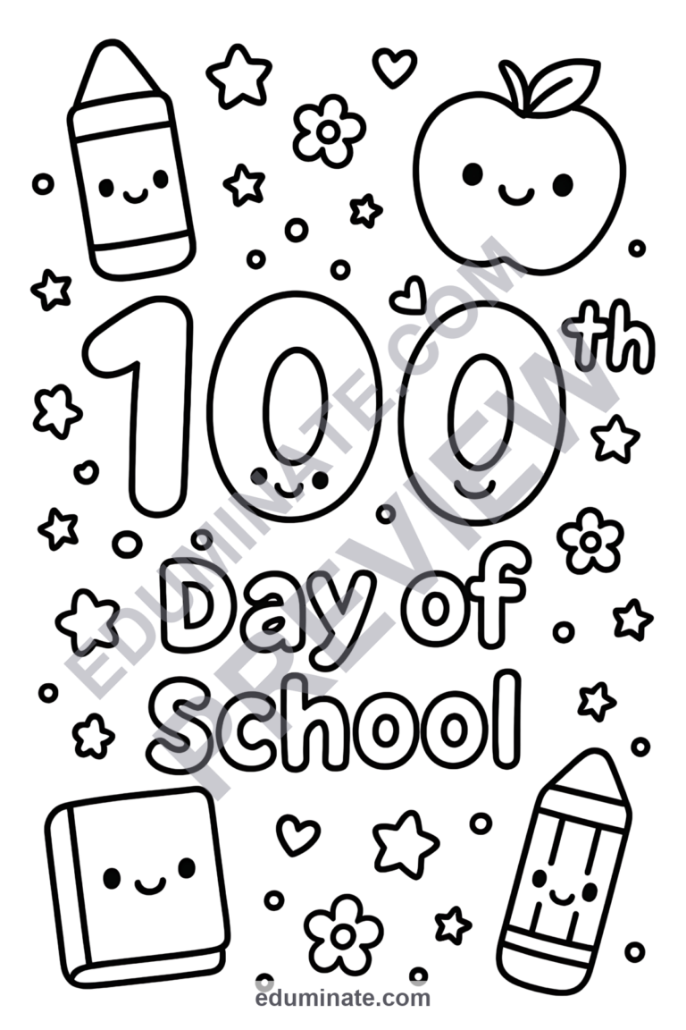100th Day of School Coloring Pages | Milestone Sheets | Kids Activity Pages sample page 5