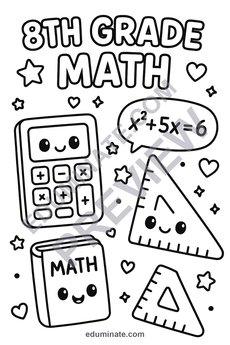 Printable Math Coloring Pages | Calculator and Ruler Art | Middle School Sheets sample page 5