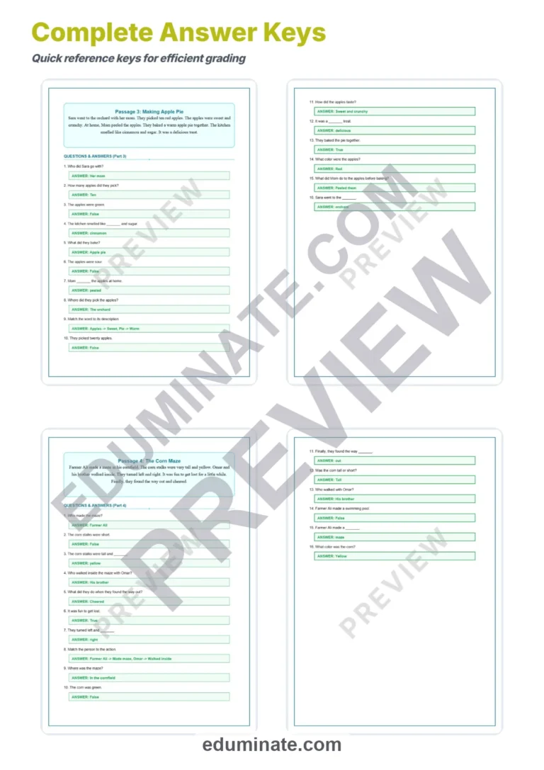 Fall Worksheets – Reading Passages with Questions and Answer Key 2nd Grade sample page 5