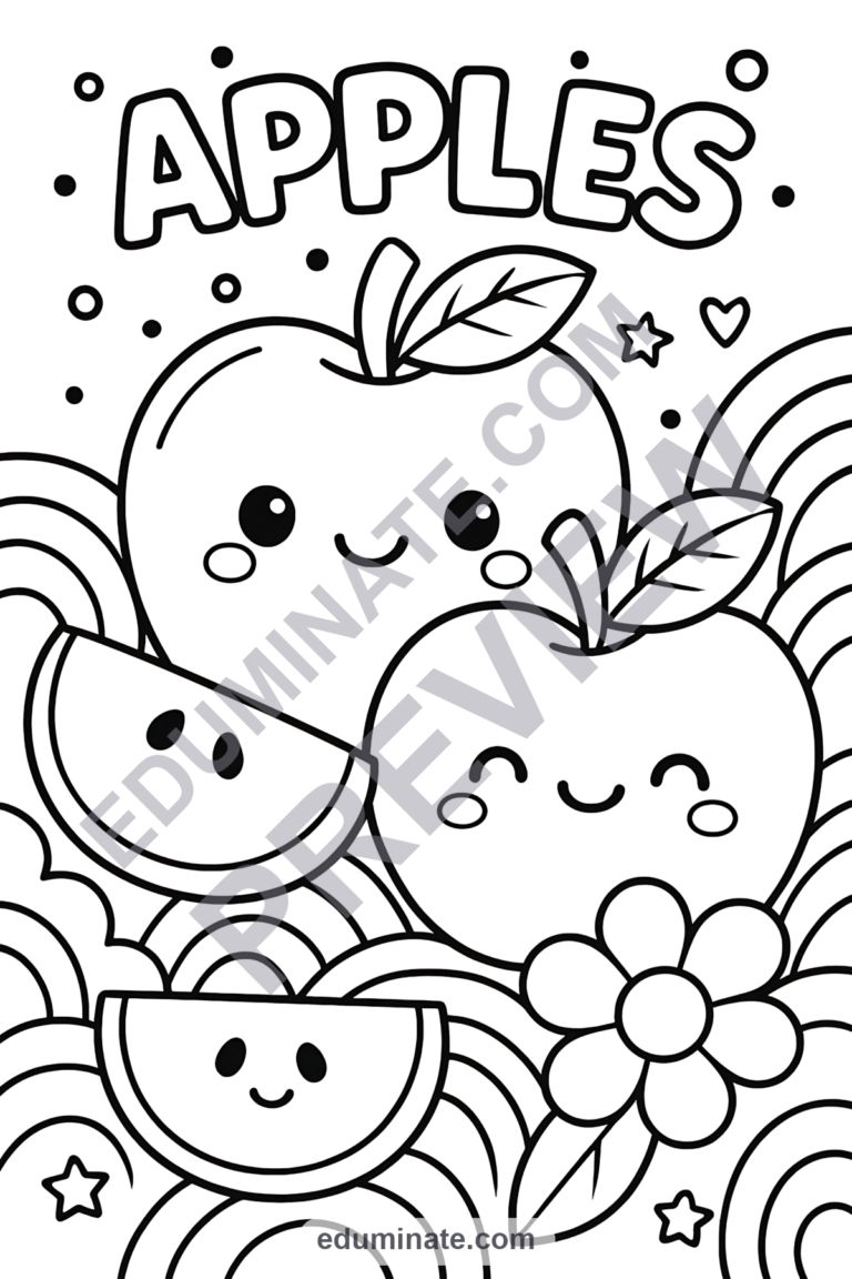 Printable Apple Coloring Pages | Cute Smiling Apple Sheets | Fruit Printables sample page 5