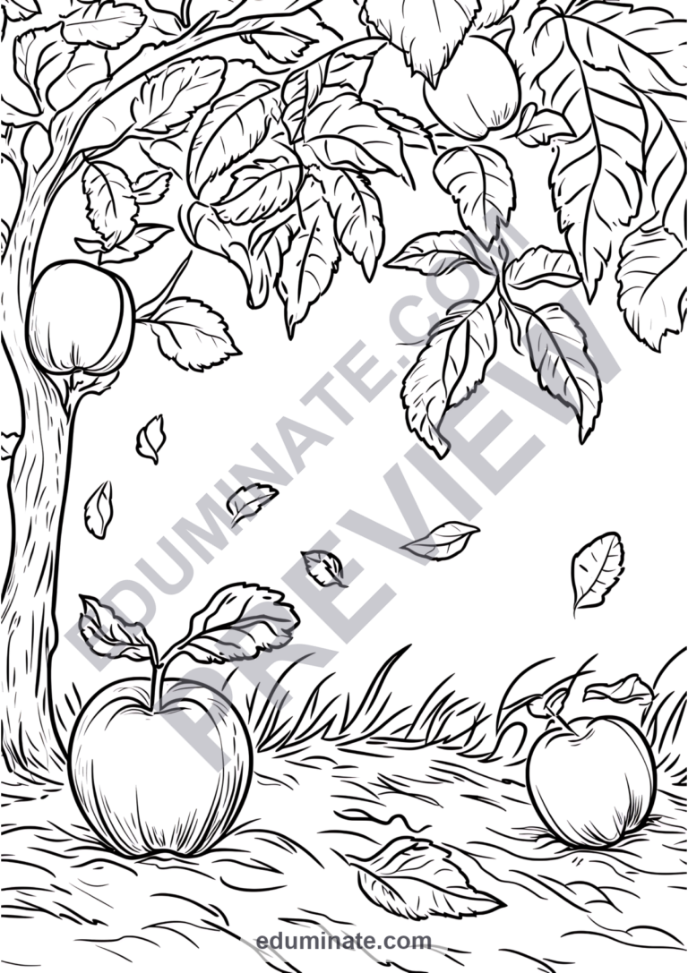 Apple Coloring Pages | Smiling Apples, Trees and Baskets | Big Printable Set sample page 5