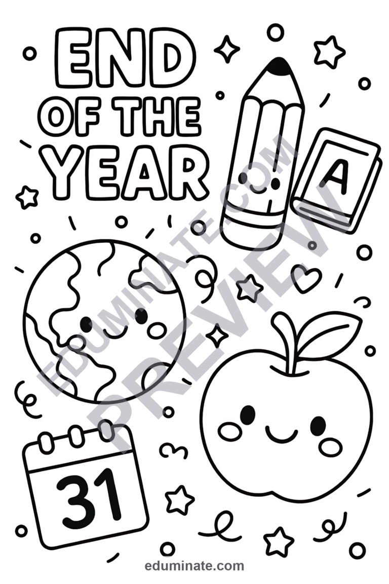 Year End Activities Coloring Sheets Last Day of School Party Pages 30 Sheets sample page 5