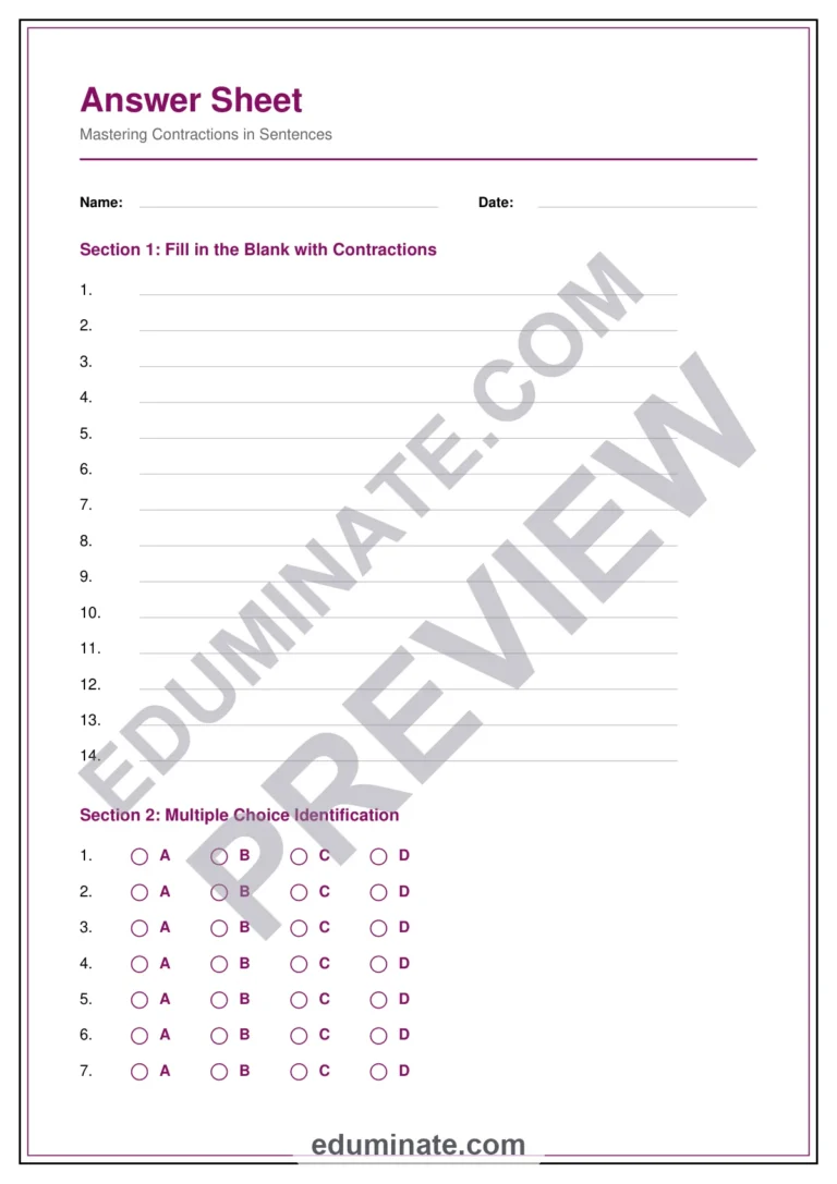 Contractions Worksheets – Sentences Practice Packet – Combining Words Exercises sample page 5