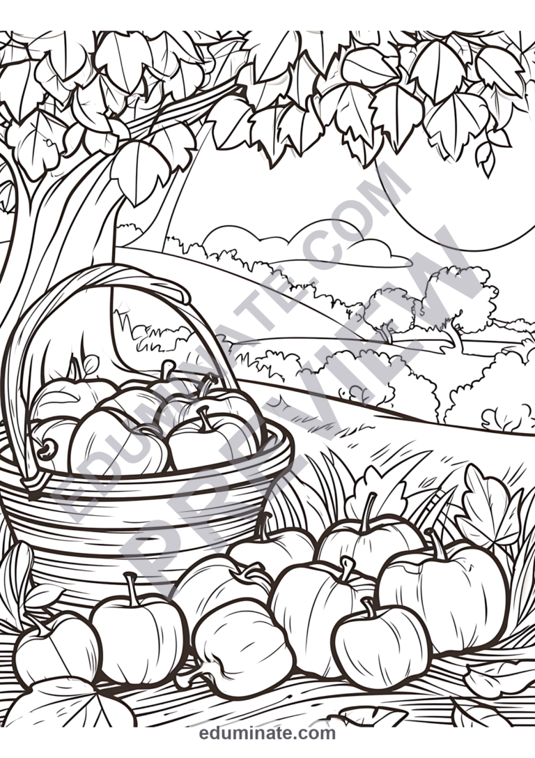 Apple Orchard Coloring Pages | Apple Baskets, Trees and Fall Activities for Kids sample page 5