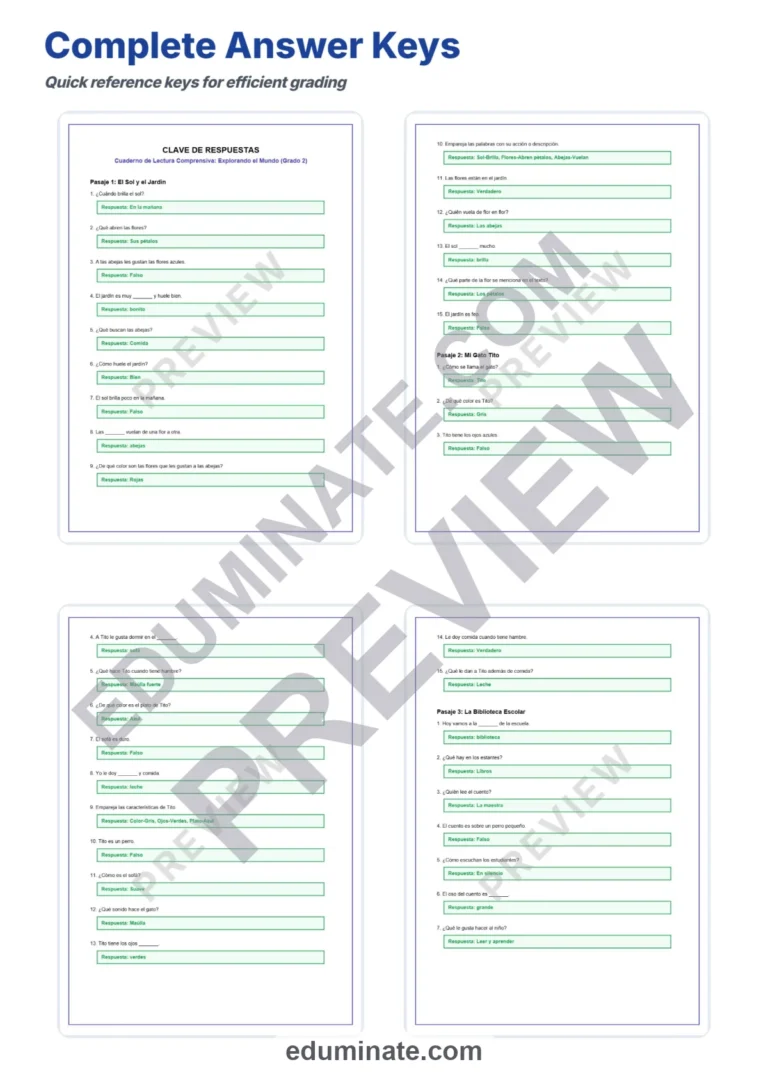 Spanish Reading Comprehension Worksheets – Reading Passages and Questions sample page 5