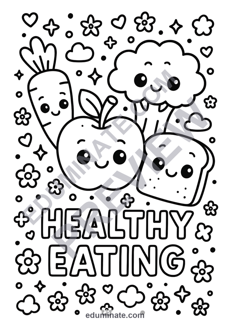 Nutrition Coloring Pages Healthy Eating Activity Sheets Food Pack for Kids sample page 5