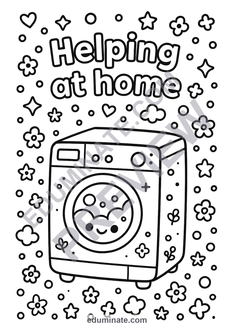 Household Chores Coloring Pages Helping at Home Activity Sheets Pack for Kids sample page 5