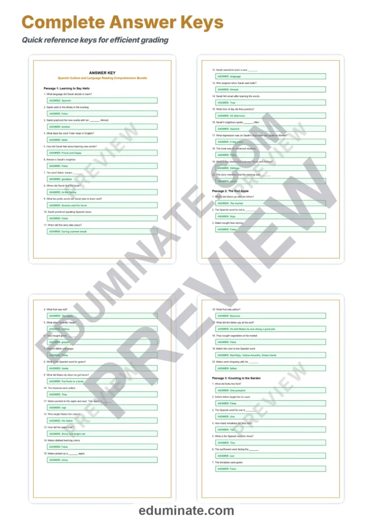 Bilingual Reading Comprehension – Spanish Culture Reading Passages Grade 3 sample page 5