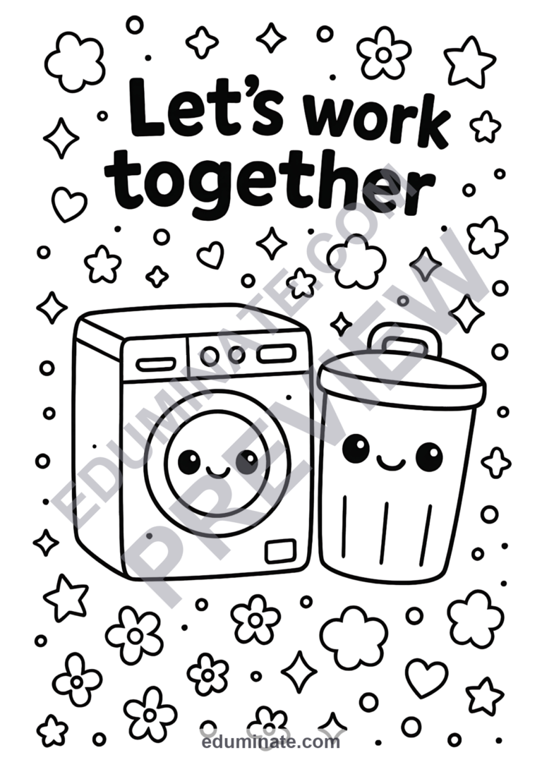 Responsibility Coloring Pages Home Cooperation Activity Sheets Pack for Kids sample page 5