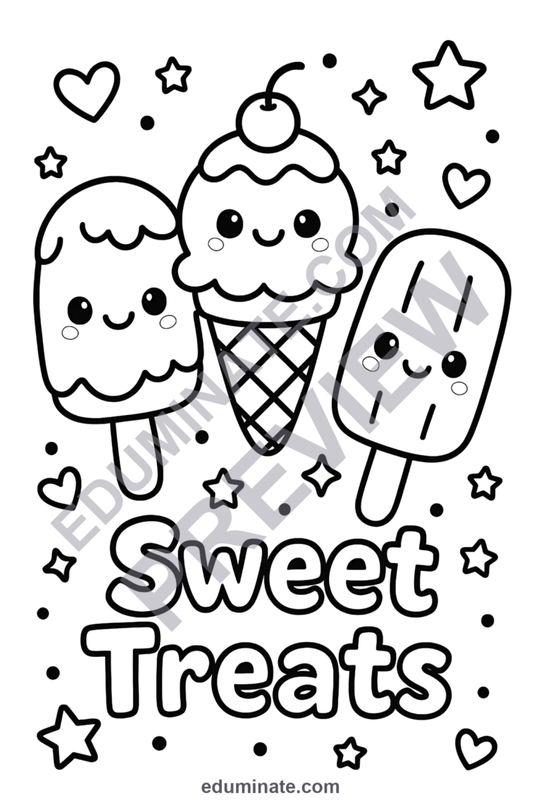 Ice Cream Cone Coloring Pages Sweet Dessert Activity Sheets for Kids Pack sample page 5