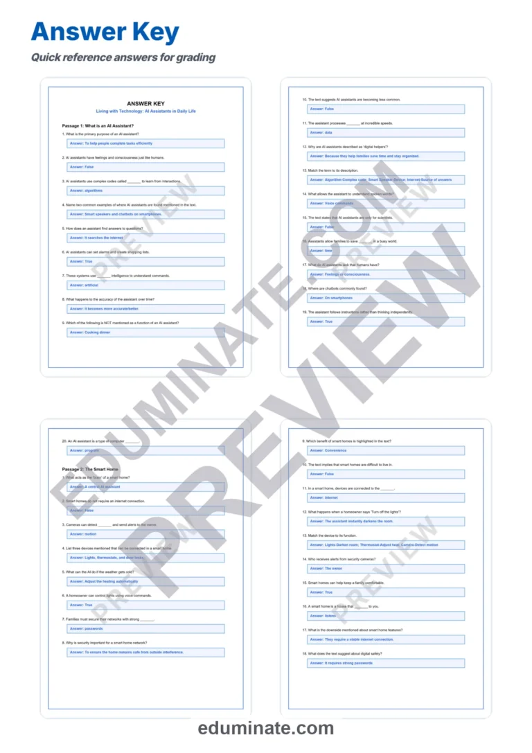 Artificial Intelligence Reading Comprehension Worksheets – Daily Life Passages sample page 5