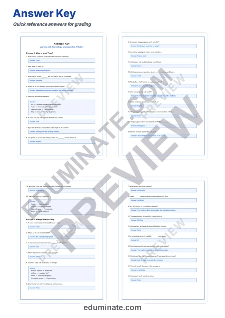 Reading Comprehension on Artificial Intelligence – AI Tutors Reading Passages sample page 5