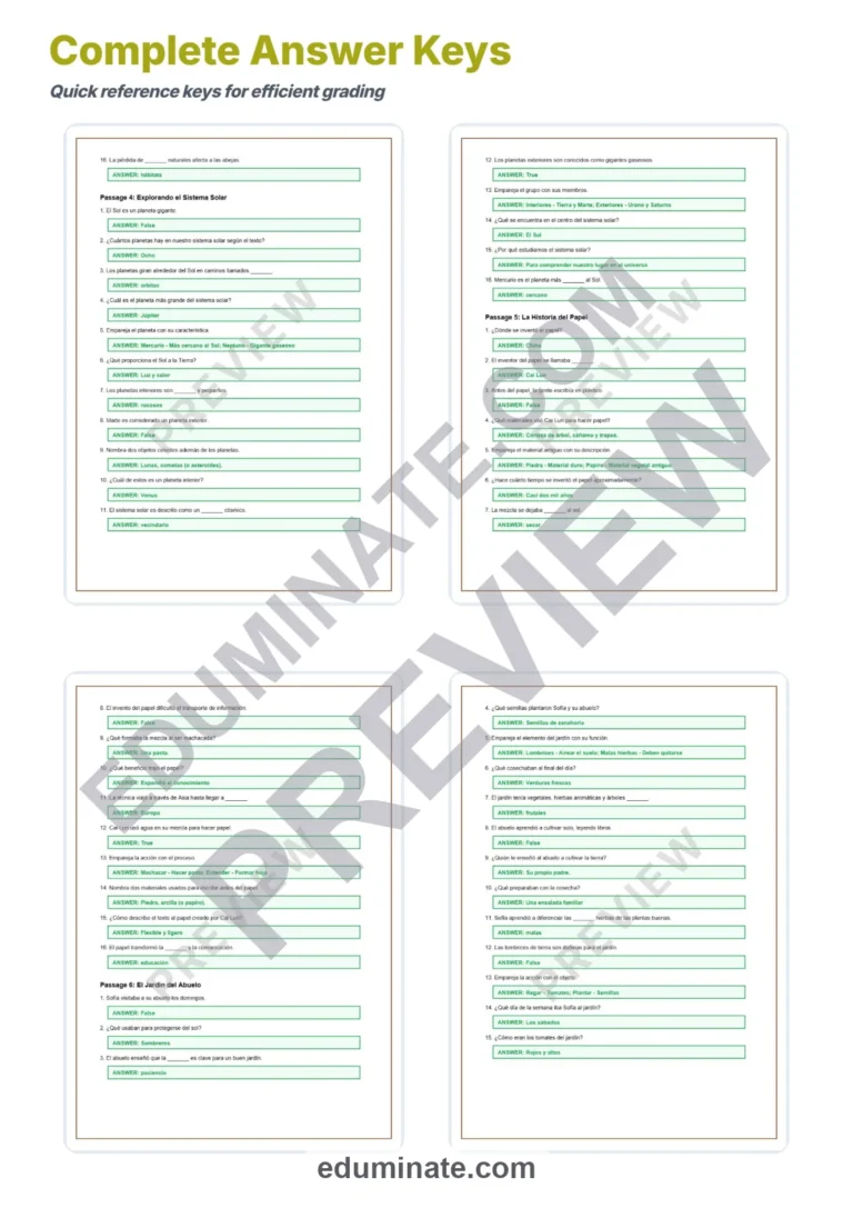 Spanish Reading Comprehension PDF – Reading Passages and Questions Grades 3-6 sample page 5