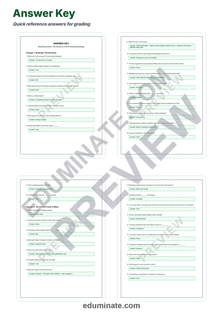 Air Pollution Reading Comprehension – Air Purifying Buildings 10 Passages sample page 5