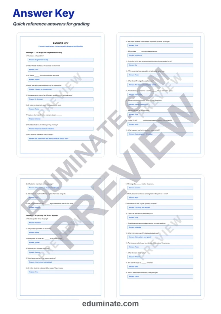 Augmented Reality Reading Comprehension – Future Classrooms 10 Reading Passages sample page 5