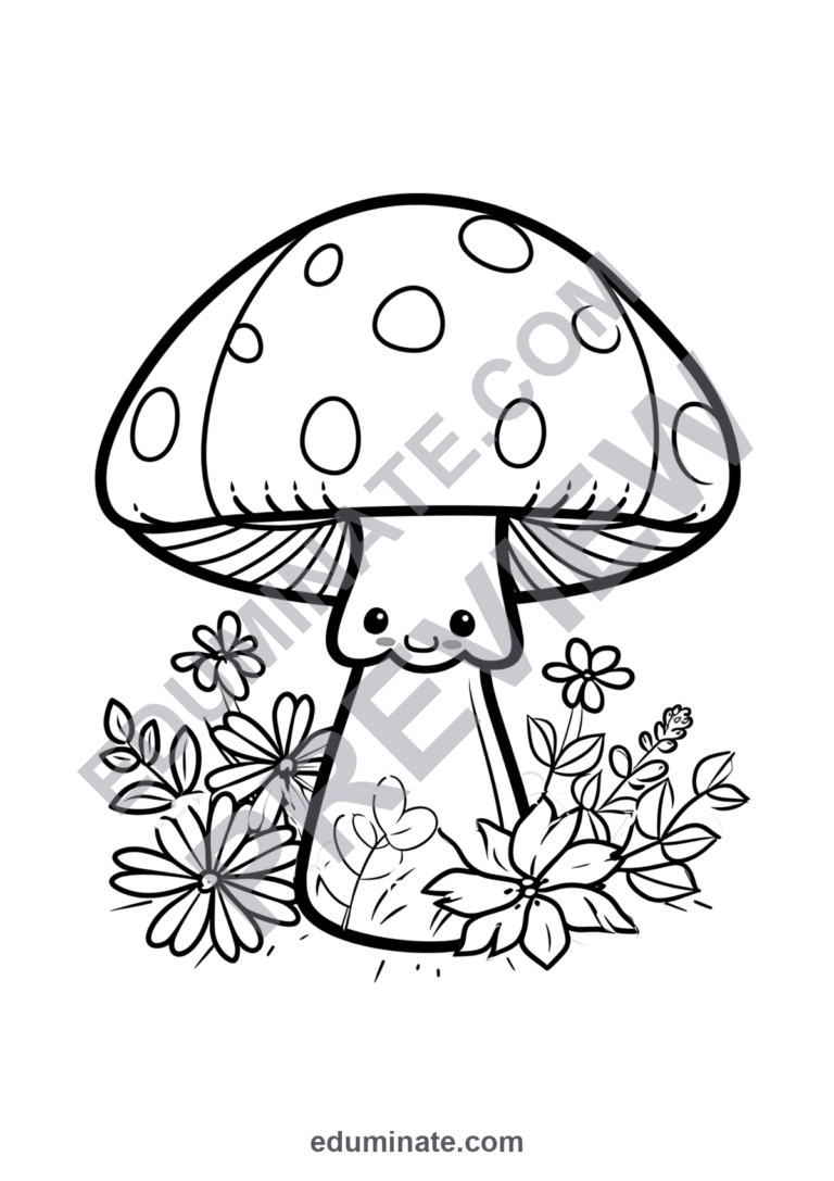 Cute Mushroom Coloring Pages Flowers and Nature Activity Pack for Kids Fun sample page 5
