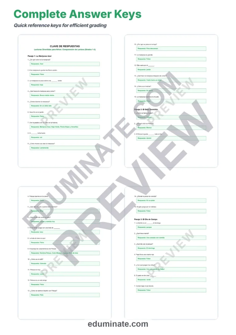 Spanish Reading Practice – Reading Passages, Questions and Answer Key Grades 1-3 sample page 5