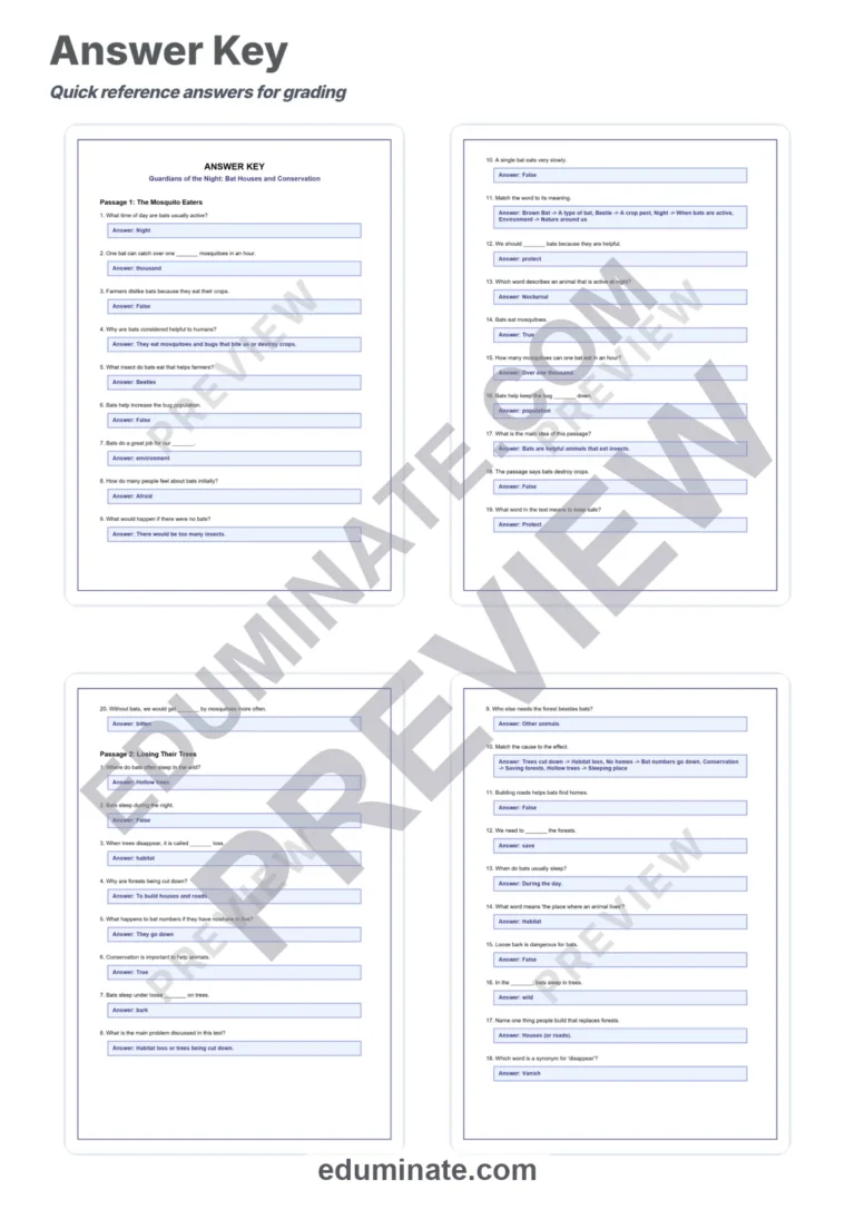 Bats Reading Comprehension – Bat Houses and Conservation Reading Passages sample page 5