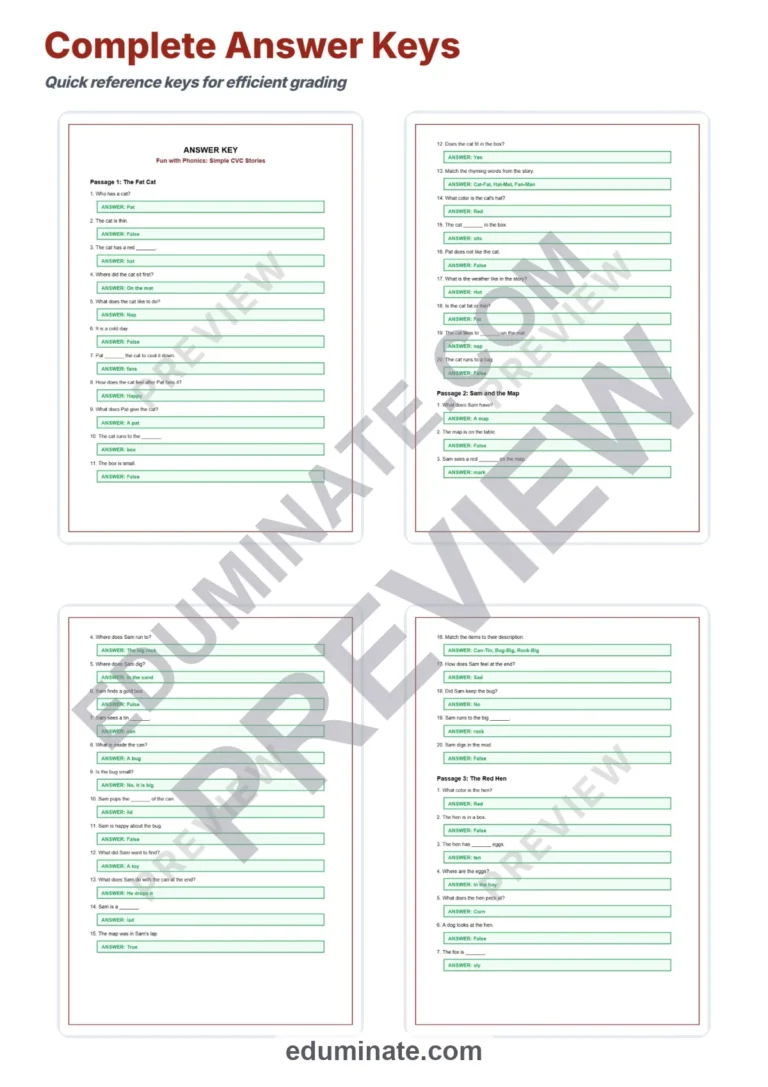 CVC Stories Reading Comprehension Passages for Kindergarten and Grade 1 Set sample page 5