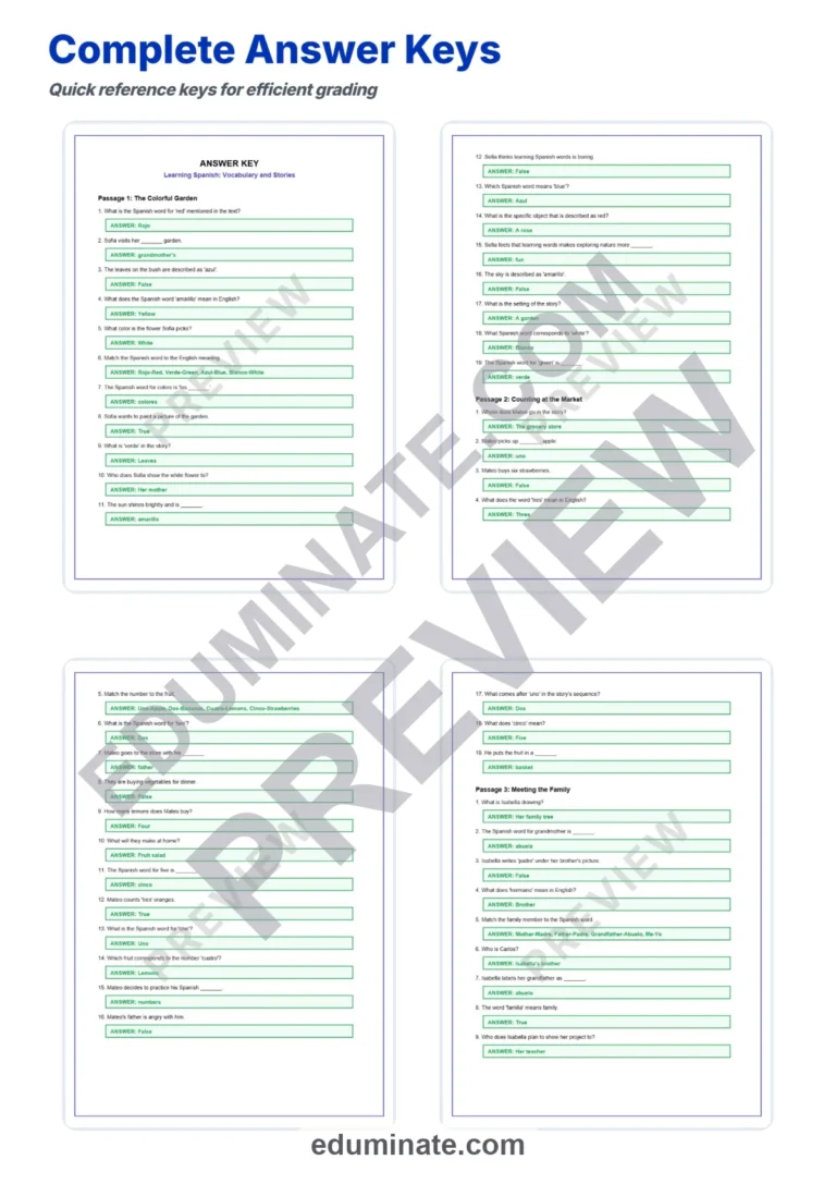 Spanish Reading Comprehension with Questions – Reading Passages 3rd Grade sample page 5