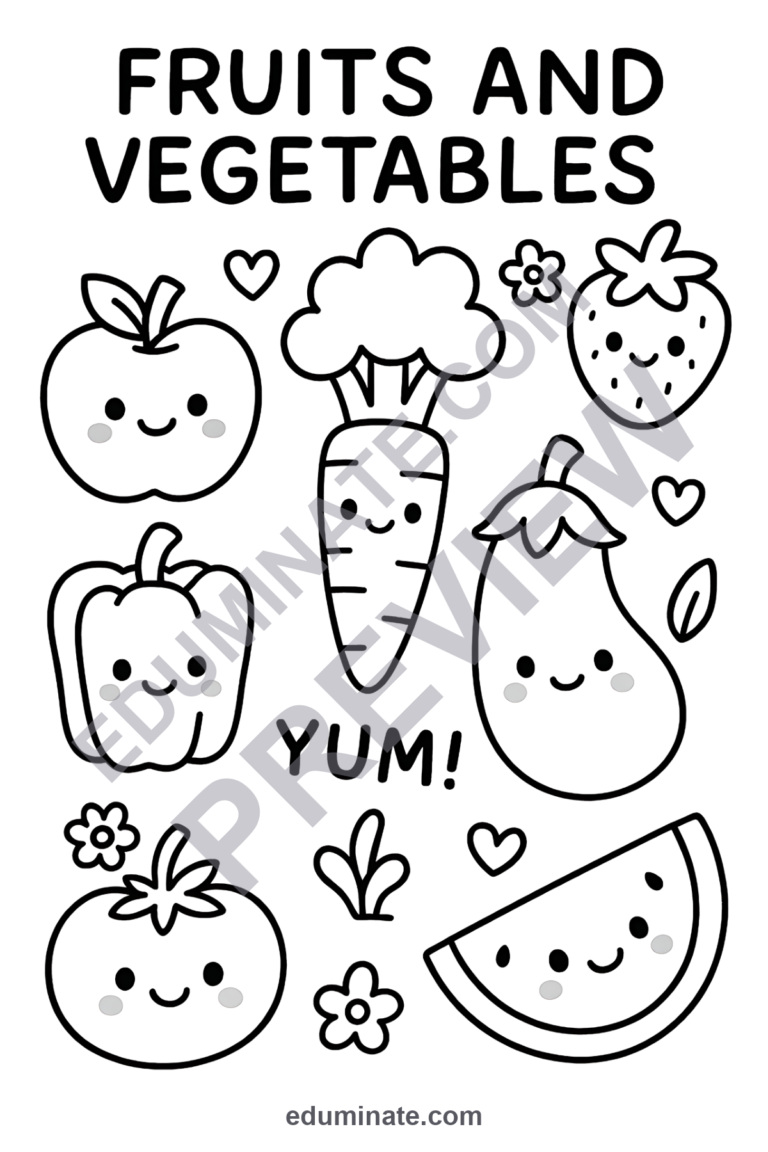 Fruits and Vegetables Coloring Pages Healthy Food 40 Cute Printable Sheets sample page 6