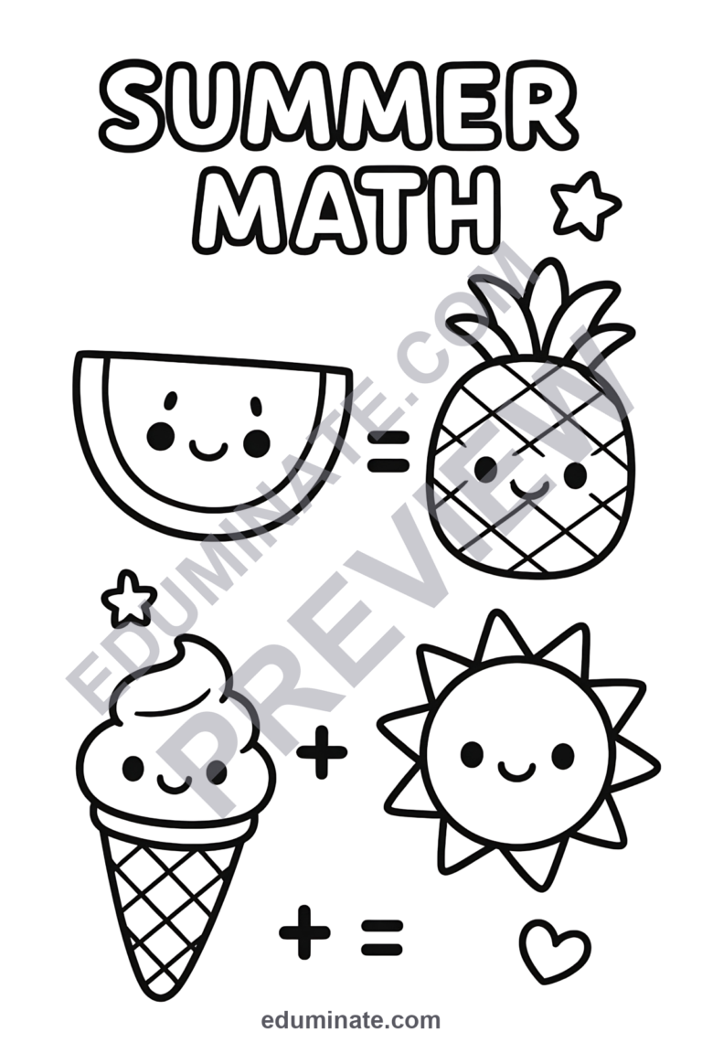 Fun Summer Math Coloring Pages Fact Fluency and Art Activity Sheets for Kids sample page 6