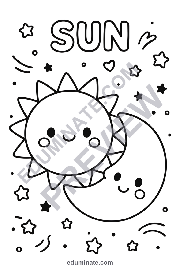 Sun and Moon Coloring Pages Celestial Astronomy Activity Sheets Pack Kids sample page 6