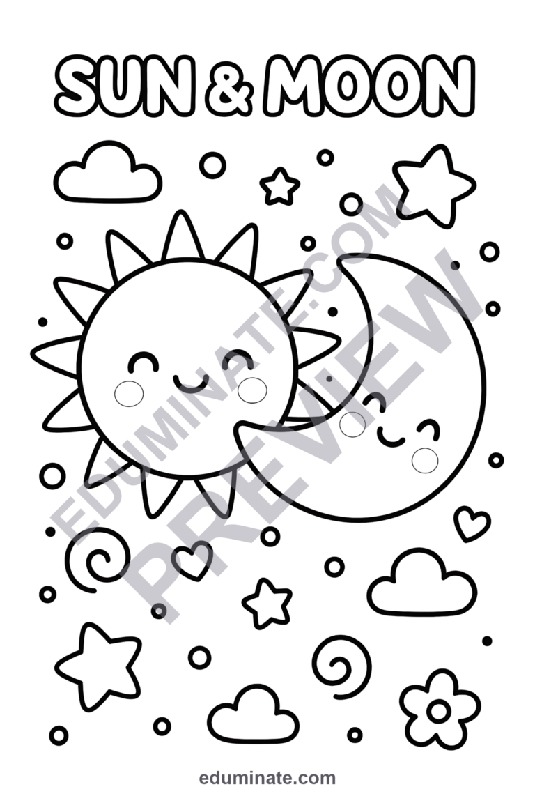 Sun Moon and Stars Coloring Pages 39 Celestial Day Night Sky Art Activity Sheets sample page 6