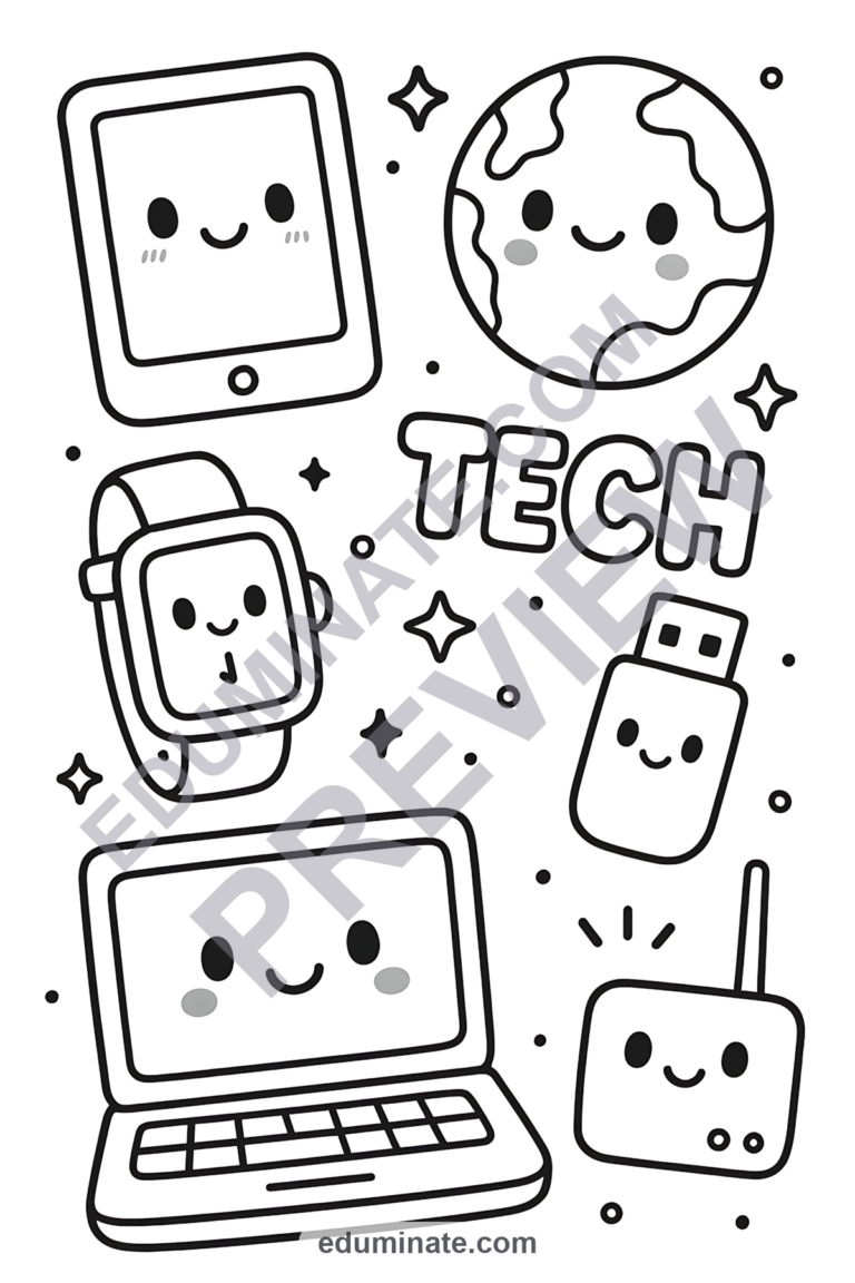 Computer Science Coloring Pages 56 STEM Gadget Technology Activity Sheets sample page 6