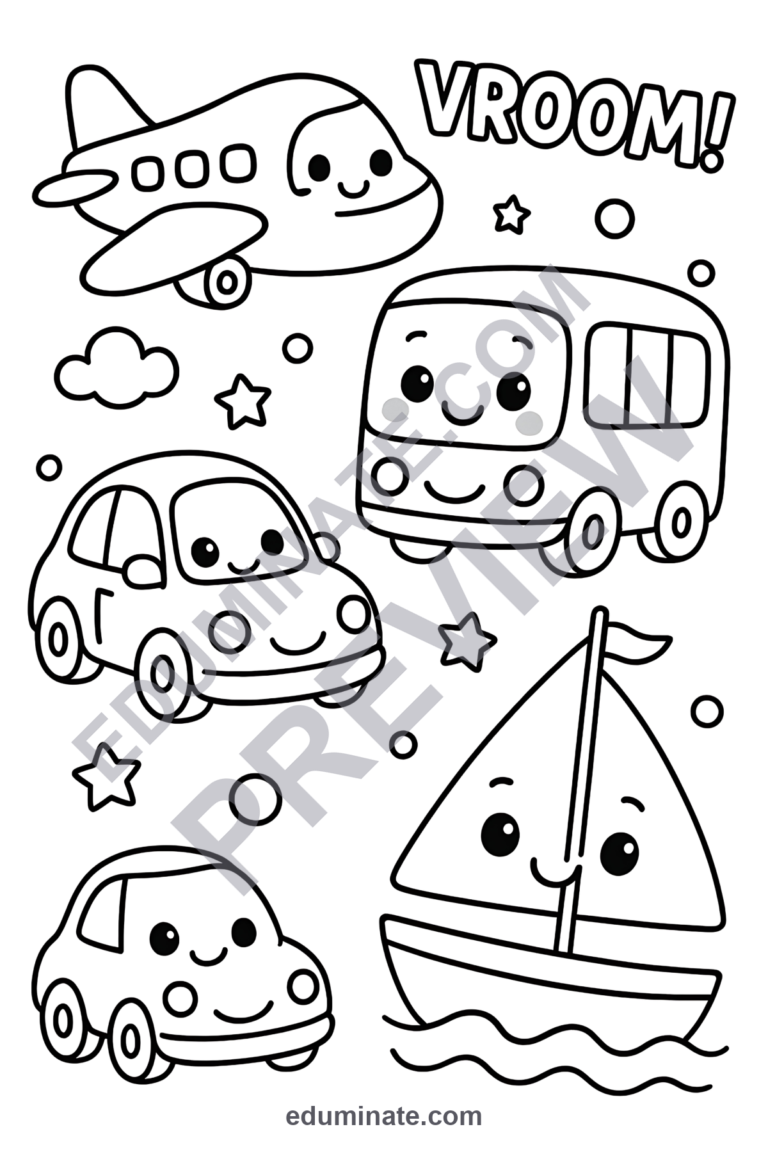 Transportation Coloring Pages Land Sea and Air Vehicles Activity Sheets Kids sample page 6
