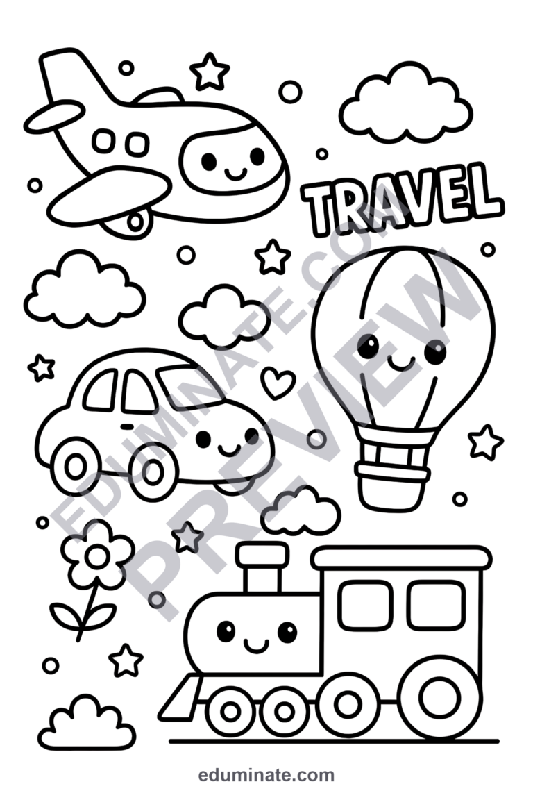 Transportation Coloring Sheets City Transit and Commuting Activity Pack Kids sample page 6